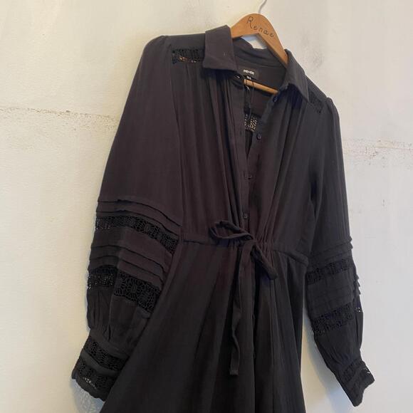 ME+EM black cheesecloth drawstring cotton maxi dress sz 4 - Picture 4 of 9